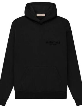 Essentials Black Pullover Hoodie with Subtle Chest Logo